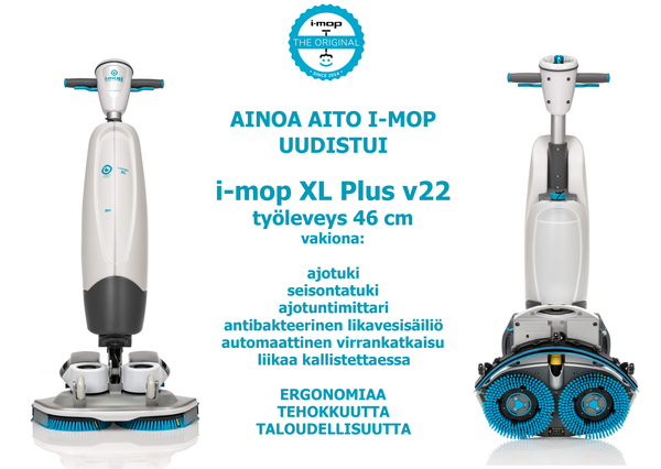 i-mop XL Plus yhdistelmäkone uusi, 9 akuilla (valk.) ja laturilla